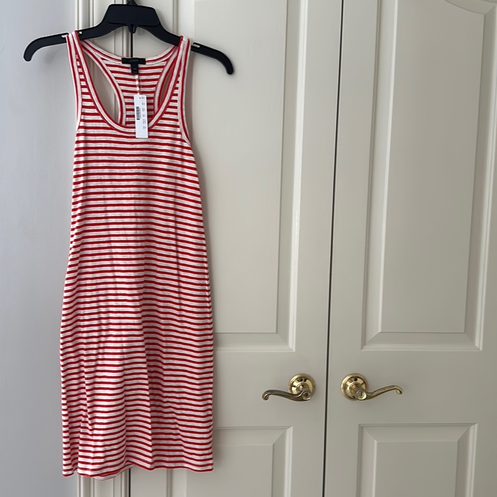 NWT Jcrew Red and Cream Stripe Mid-Length Dress Size XXS